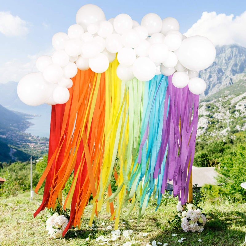 JOYYPOP Rainbow Party Decorations with White Balloon Garland and Rainbow Crepe Paper Streamers for Rainbow Baby Shower Rainbow Birthday Party - Image 5